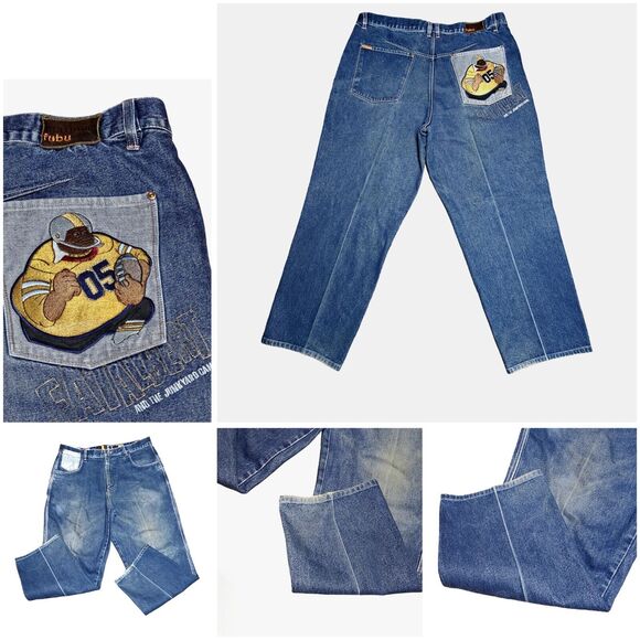 Platinum Fubu Jeans Fat Albert Streetwear Baggy Y2K HipHop Urban Junkyard Sz 40 - Picture 2 of 16